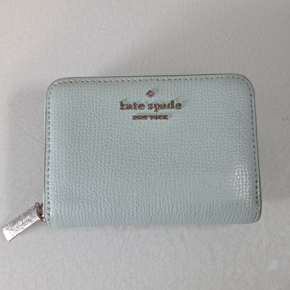Kate Spade Darcy Sky Blue Pebbled Leather Zip Around Card Case Wallet